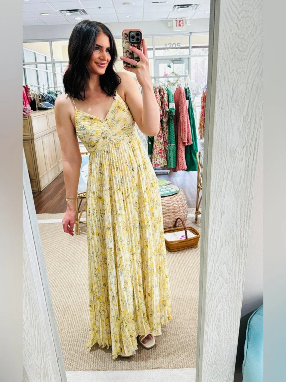 LUCYPARIS Yellow Floral Pleated Maxi Dress Size LP NWT - Picture 2 of 3